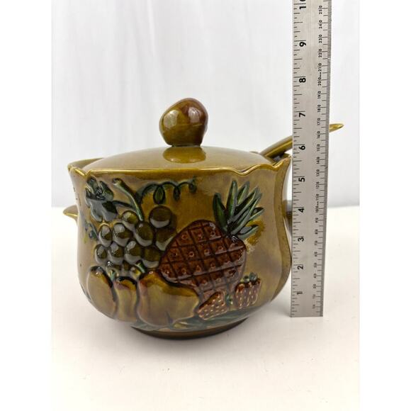 California Pottery Handled Tureen Ladle 2005 Mustard Yellow Embossed Fruit VTG - Picture 2 of 13
